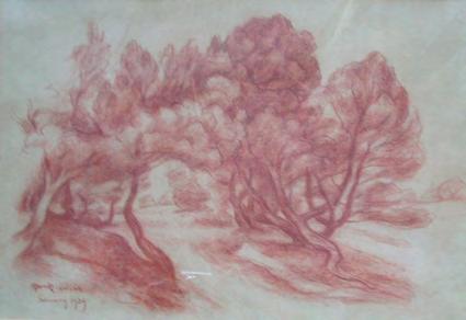 PB-410 31. PanKIeWICz JózeF Road with Stone Pines in Sanary (Trees in Sanary), 1929. Sanguine, paper, 47.5 x 62 cm, passe-partout 56 x 71 cm, signed bottom right Pankiewicz CaT.