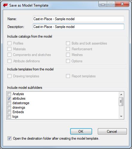 8. Zapisz model jako szablon modelu. 9. Uwzględnij potrzebne podfoldery i pliki katalogu z folderu modelu i kliknij OK. 10. Usuń ręcznie wszystkie pliki *.