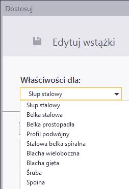 1. Na liście Właściwości dla wybierz Słup stalowy.