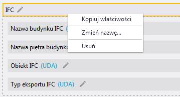 6. Po dodaniu wszystkich niezbędnych atrybutów UDA do nowej grupy skopiuj grupę i dodaj ją do układu panelu właściwości belki