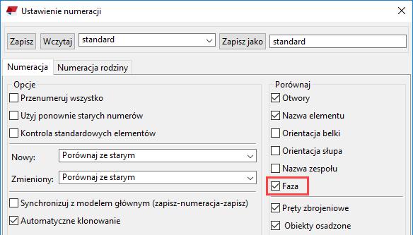 Ulepszenia numeracji W oknie dialogowym Ustawienie numeracji można teraz określić, czy faza obiektu wpływa na numerację.