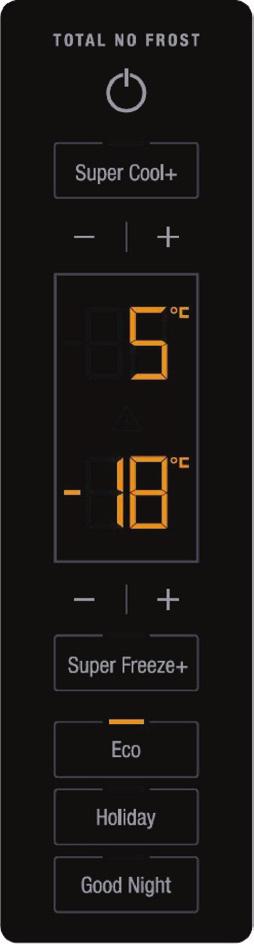 PANEL STEROWANIA I USTAWIENIE TEMPERATURY Instrukcja eksploatacji i opieki technicznej 1. Wł./wył. 2. Regulacja temperatury chłodzenia 3. Wyświetlacz chłodziarki 4. Ikona alarmu 5.