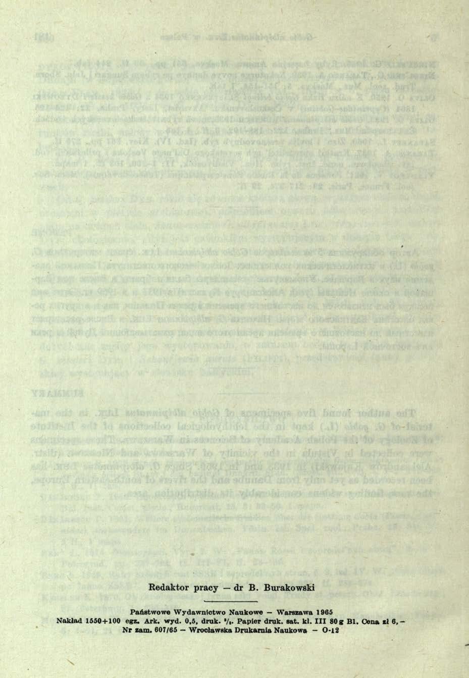 Redaktor pracy dr B. Burakowski Państwowe W ydawnictwo Naukowe Warszawa 1965 Nakład 1550+100 egz. Ark. wyd.