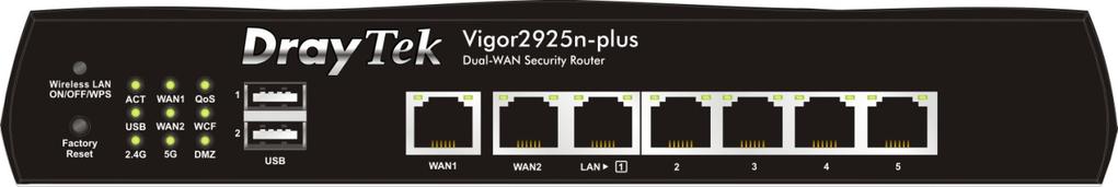 1.1.3 Vigor2925n-plus LED Status Objaśnienie ACT (Activity) Miga Router włączony i działa normalnie. Nie świeci Router wyłączony. USB Świeci Urządzenie USB podłączone i aktywne.