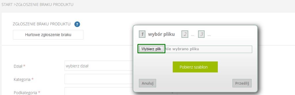 c. wprowadzić kod EAN produktu oraz kod producenta (pn), d. wpisać dodatkowe uwagi w polu opis zgłoszenia (pole nieobowiązkowe), e. podać inicjały użytkownika (pole nieobowiązkowe), f.