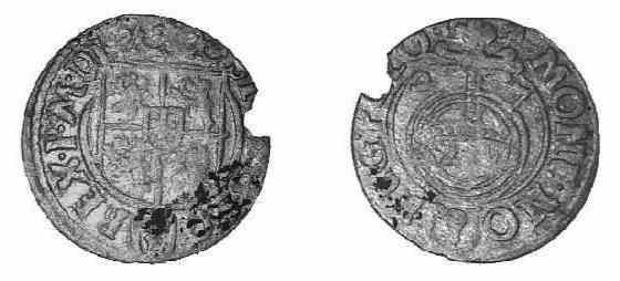 Rv.: MICHAEL. LEICHKAVF. RE\\. PFE, koronowany monogram z dwu kursywnych liter L, w polu trzy lilie. Mosiądz, 18,7 mm; 0,598 g. Mitchiner 1858 (ryc. 19). Kom.