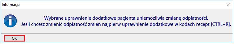 Użytkownik wybiera z dolnego menu Recepta/Ustaw odpłatność [Ctrl +O] Rys.7 Etap 5 Rys.7 Etap 5. Ustawienie odpłatności Rys.