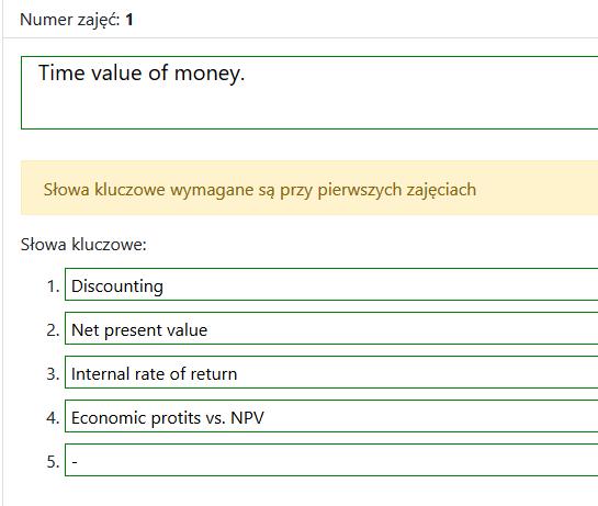 Semestralny plan zajęć Aby dodać zajęcia należy kliknąć przycisk Dodaj zajęcia, wprowadzić wymagane dane a następnie