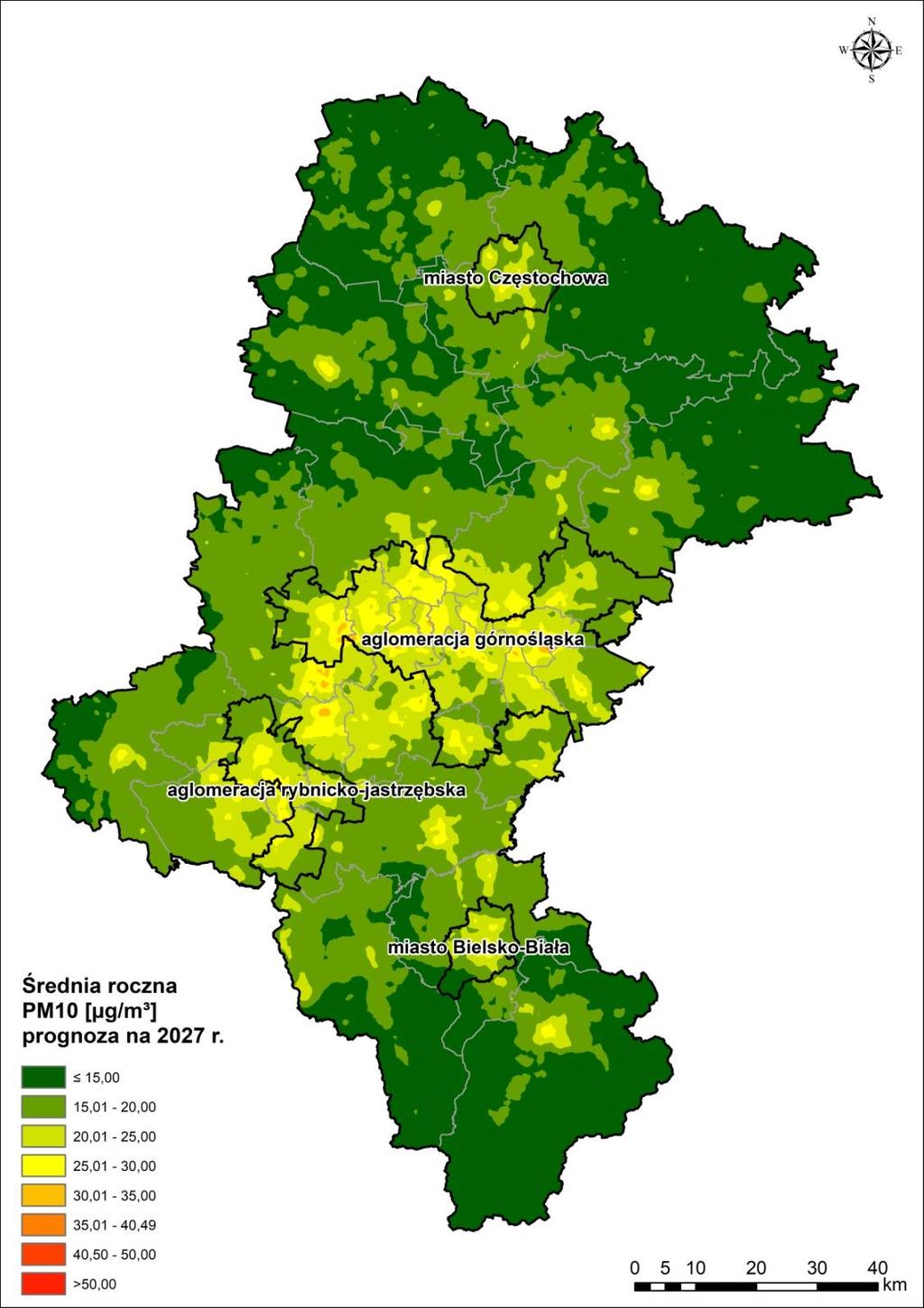 PM10 POP średnioroczne dla terenu woj.