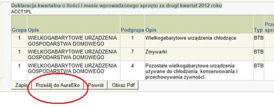 4) Zapisanie danych i przesłanie do AURAEKO Po zakończeniu wprowadzania danych należy wybrać przycisk Zapis, co spowoduje zapisanie wprowadzonych danych.