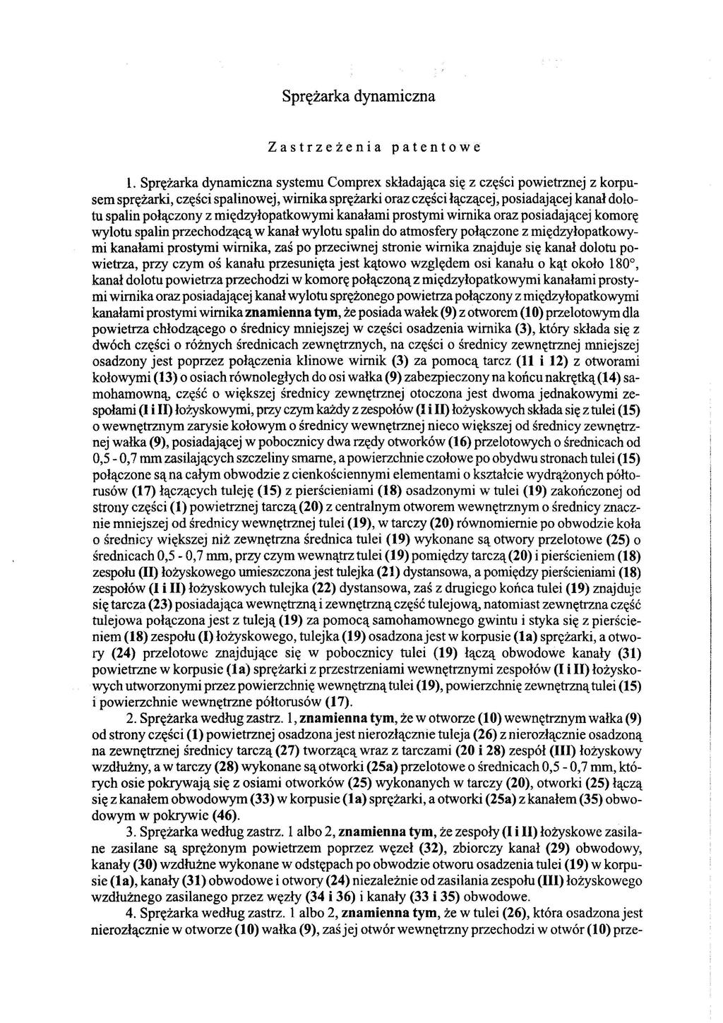 Sprężarka dynamiczna Zastrzeżenia patentowe l.