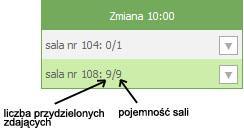Lista sal wyświetlana jest na podstawie informacji określonych w zakładce Dostępne