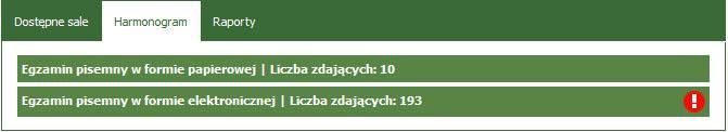 W przypadku braku upoważnienia do przeprowadzania egzaminu pisemnego w formie elektronicznej wyświetlona zostanie