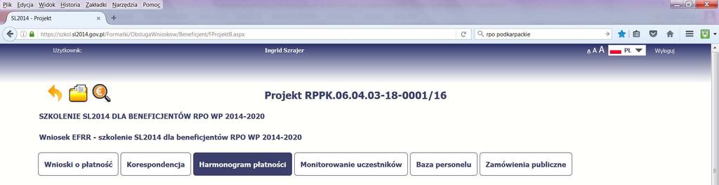 Harmonogram płatności Harmonogram należy wprowadzić niezwłocznie po nadaniu dostępu do systemu, gdyż jest edytowalny tylko w zakresie kwartałów, które się nie zakończyły.