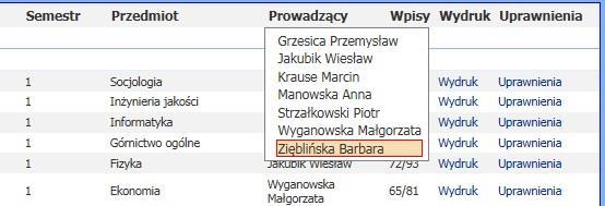 4 Widok biblioteki protokołów Lista protokołów prezentuje podstawowe dane każdego dokumentu (rok akademicki, wydział, kierunek, typ studiów,