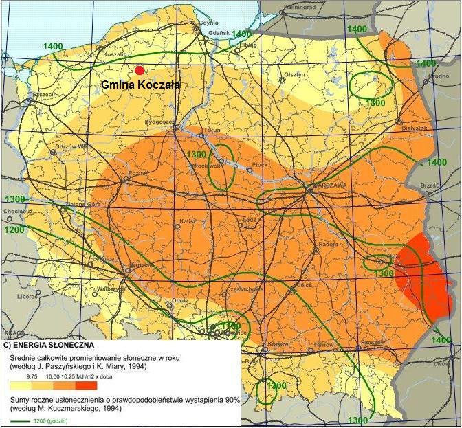 Rysunek 25 Rozkład sum nasłonecznienia na jednostki powierzchni