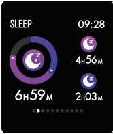 Monitor snu Jeśli smartwatch jest założony podczas snu, będzie on mierzyć czas oraz jakość
