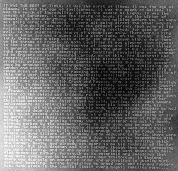 HISTORIA Za zmniejszenie strony z książki do rozmiaru w skali 1/25 000. Strona taka mogłaby być przeczytana tylko mikroskopem elektronowym.
