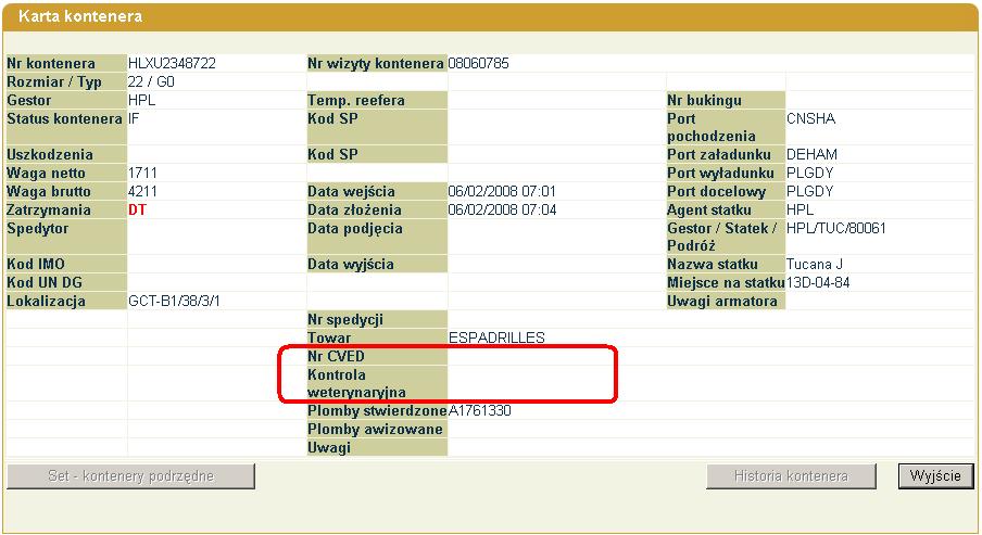 (rys. 13) Opcja Historia kontenera w tej wersji systemu nie jest aktywna. Wszystkie kody i ich opisy uŝyte w Karcie Kontenera moŝna znaleźć w zakładce Kody (patrz rozdz. 4 str.