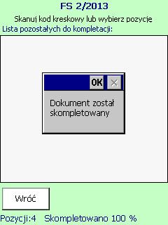 Pozycje, które zostały skompletowane (czyli ilość zadeklarowana na dokumencie jest równa podanej przez użytkownika) przestają być widoczne na
