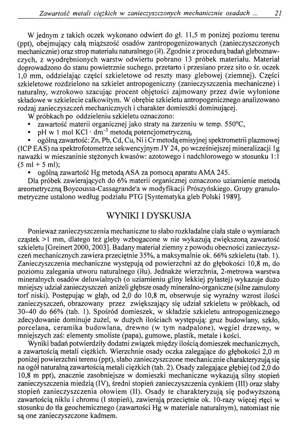 Zawartość metali ciężkich w zanieczyszczonych mechanicznie osadach 21 W jednym z takich oczek wykonano odwiert do gł.