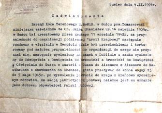Jak tylko na przełomie roku 1940/41 zaczęły się formować na naszych terenach oddziały partyzanckie, to mój ojciec do nich wstąpił. Przysięgę złożył w maju 1942 roku.