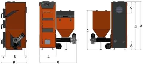 Rys. 2 Podstawowe wymiary kotła typu HYDRA BASIC MINI 10 kw z osprzętem Tab.