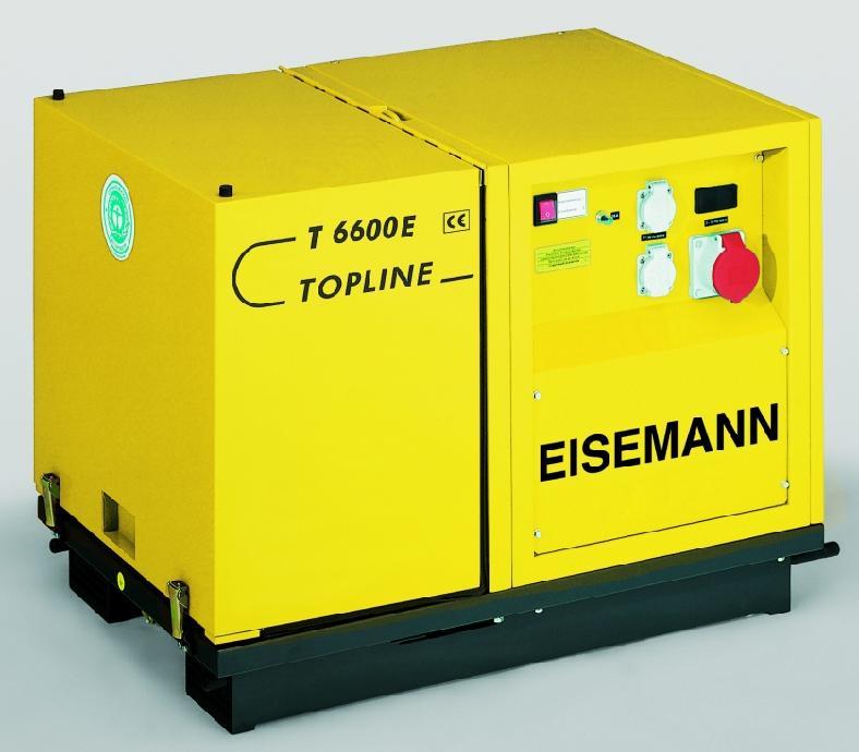 EISEMANN T6600E TOPLINE IP 54 Elektryczna moc 3~ (cos 1,0) VA 6100 Elektryczna moc 1~ (cos 1,0) VA 5200 Elektryczna moc 3~ kw 6,1 Elektryczna moc 1~ kw 5,2 Pr d 3~ A 8,8 Maksymalny czny pr d 1~ A