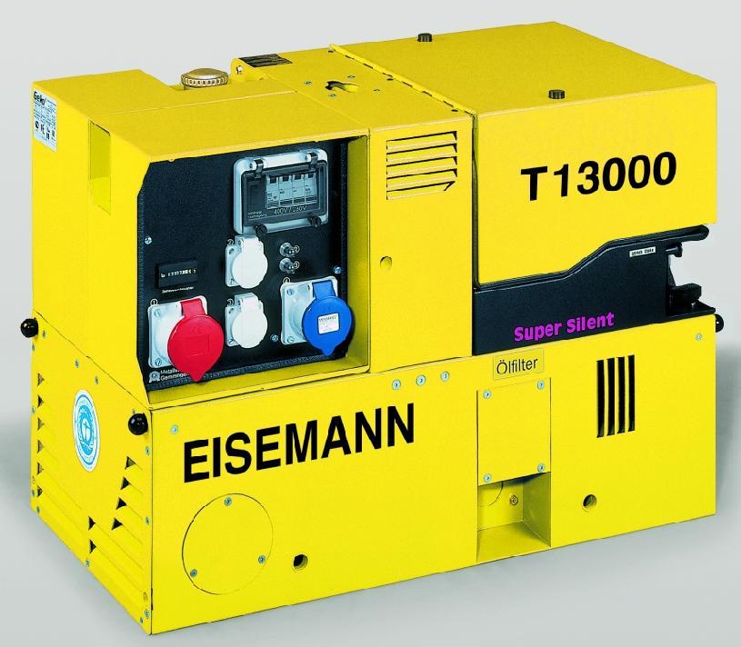 EISEMANN T13000E TOPLINE IP 54 Elektryczna moc 3~ (cos 0,8) VA 13000 Elektryczna moc 1~ (cos 0,8) VA 6000 Elektryczna moc 3~ kw 10,4 Elektryczna moc 1~ kw 4,8 Pr d 3~ A 18,6 Maksymalny czny pr d 1~ A