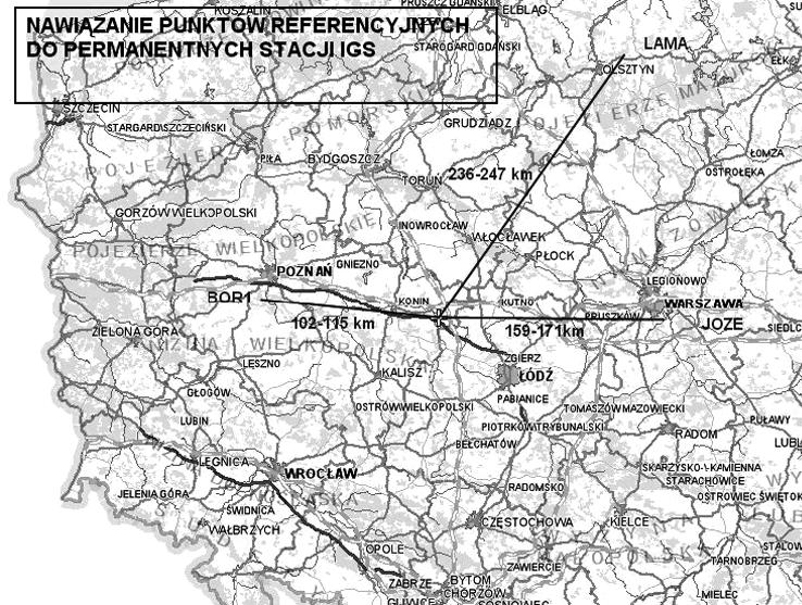 Centrowanie anten GPS na punktach referencyjnych realizowane było przy użyciu spodarek przykręcanych bezpośrednio do głowic tych punktów, wysokość anteny względem trzech punktów wysokościowych