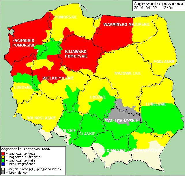 Zagrożenie pożarowe w lasach Ostrzeżenia hydro/meteo B R A K