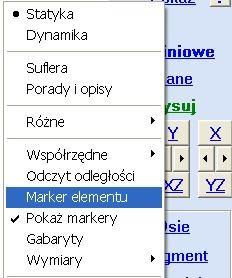 31. W module Wyniki w menu Pokaż wprowadzono opcję Marker elementu. Opcja jest niedostępna przy pokazywaniu ugięć. Pozwala zaznaczyć wybrane elementy powierzchniowe.