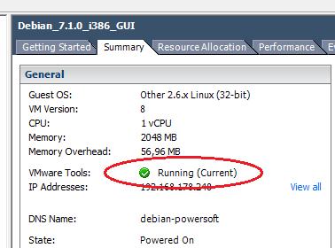 Rys. 29: Status VMware Tools Aby zdefiniować parametry automatycznego uruchamiania i zamykania systemów wirtualnych należy przejść do zakładki Configuration serwera ESXi (Rys.