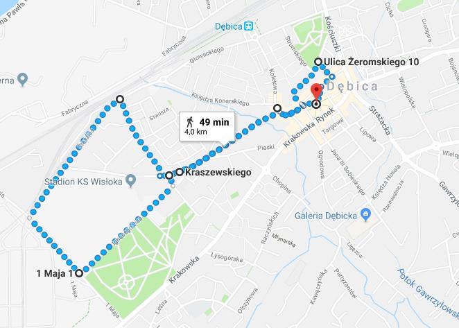 Trasa biegu : Bieg główny 4 km Start: Rynek, ul. Piekarska, ul. Żeromskiego, ul. Żuławskiego, ul. Kolejowa, ul. Kraszewskiego, Rondo im. Ryszarda Świerada, ul.