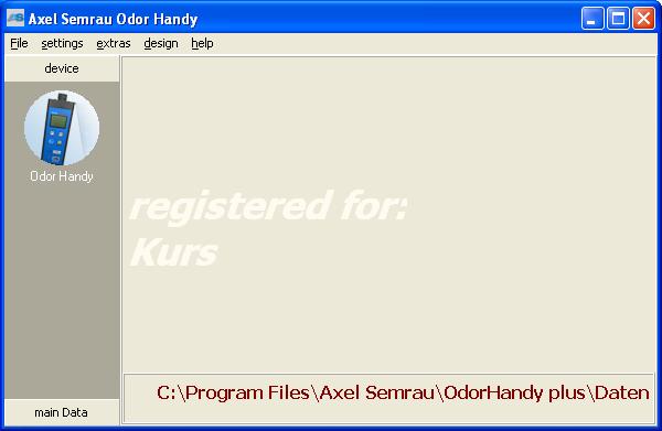 3 EKRAN STARTOWY Program ODOR handy plus Software uruchamia się przez kliknięcie na ikonie startowej na pulpicie lub poprzez menu startowe Windows (START PROGRAMY AXEL SEMRAU ODOR HANDY PLUS ODOR