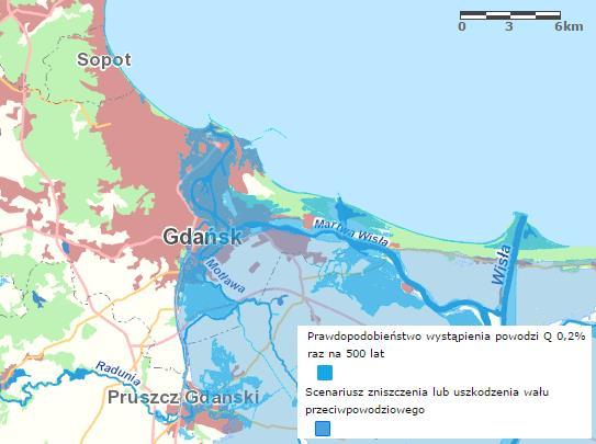 Rys. 6. Obszary zagrożenia powodziami na terenie Miasta Gdańska Źródło: mapy.isok.gov.