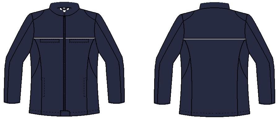 Bluza softshell z elementami odblaskowymi podkrój szyi wykończony stójką zapinana na zamek z zapinką na dole krytą napą piping odblaskowy w szwach wykańczających