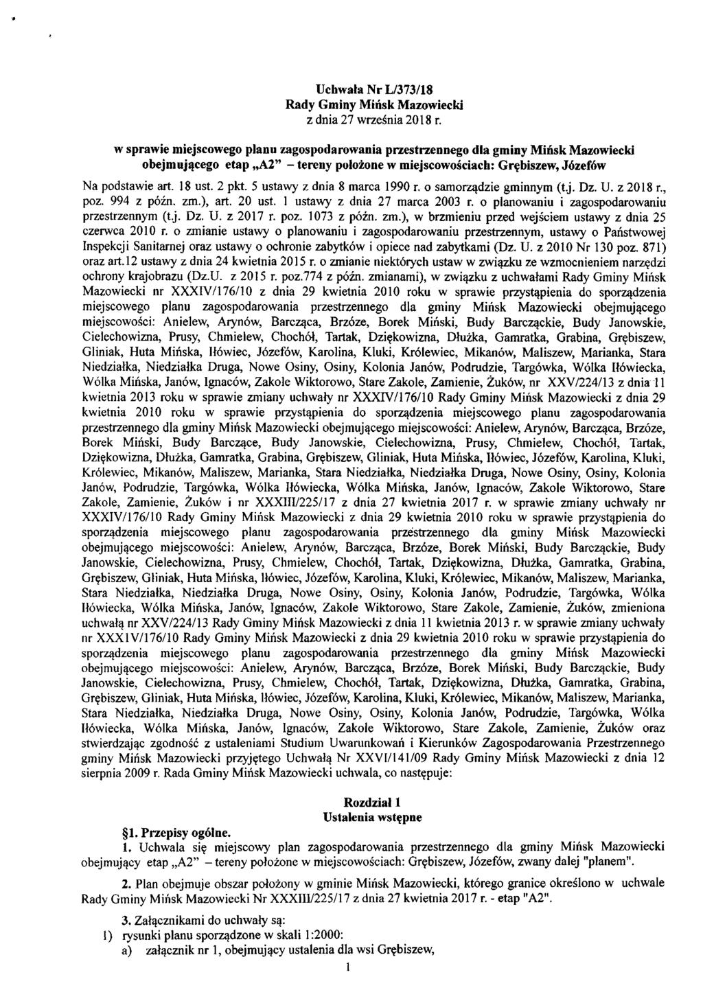Uchwała Nr L/373/18 Rady Gminy Mińsk Mazowiecki z dnia 27 września 2018 r.