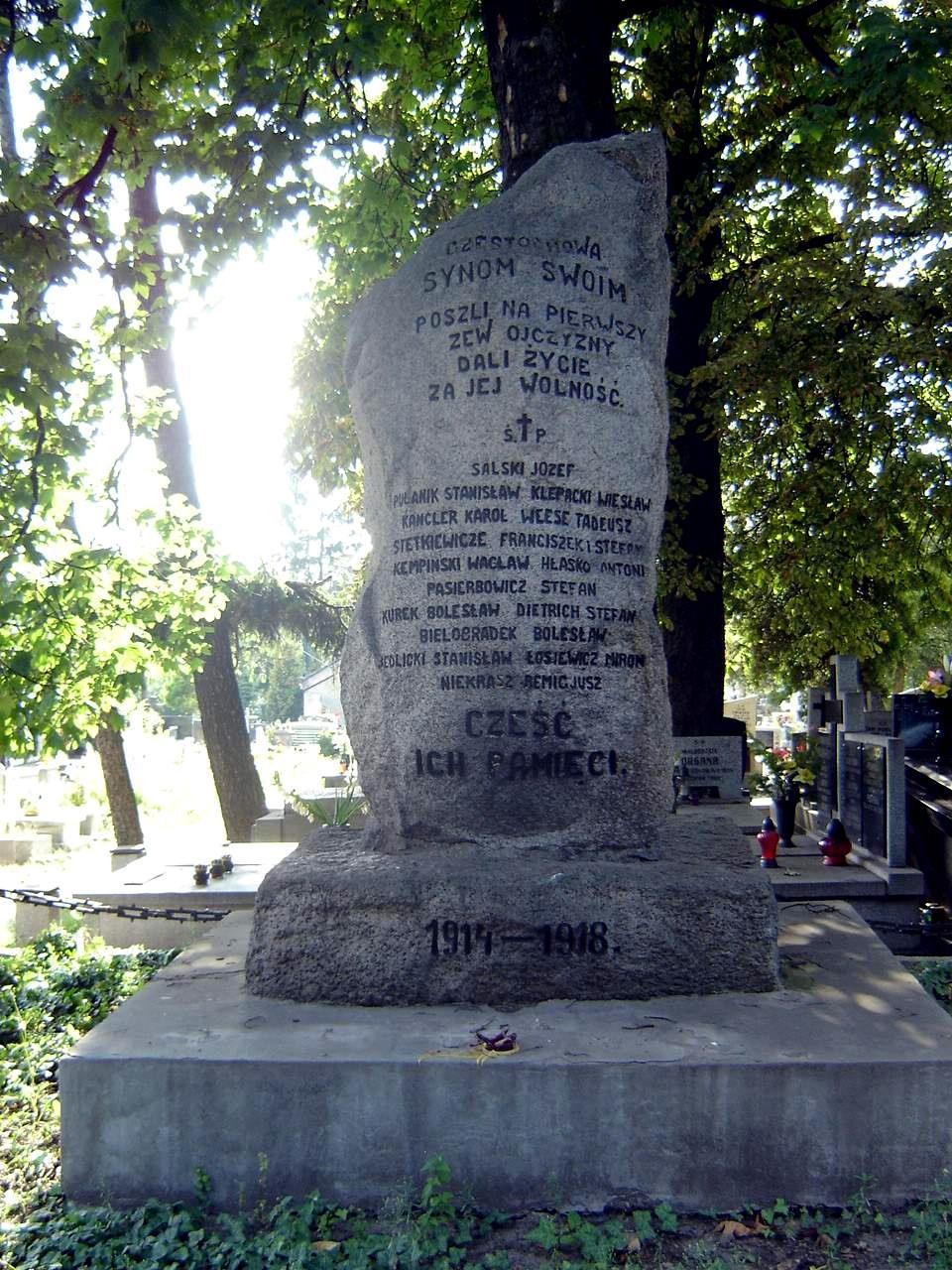 Głaz kamienny ku czci częstochowskich gimnazjalistów poległych podczas I wojny