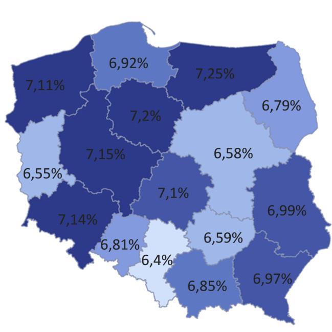 Mapa nr 4. Ocena współpracy z lokalnym samorządem (skala 1 10) w 2015 r.