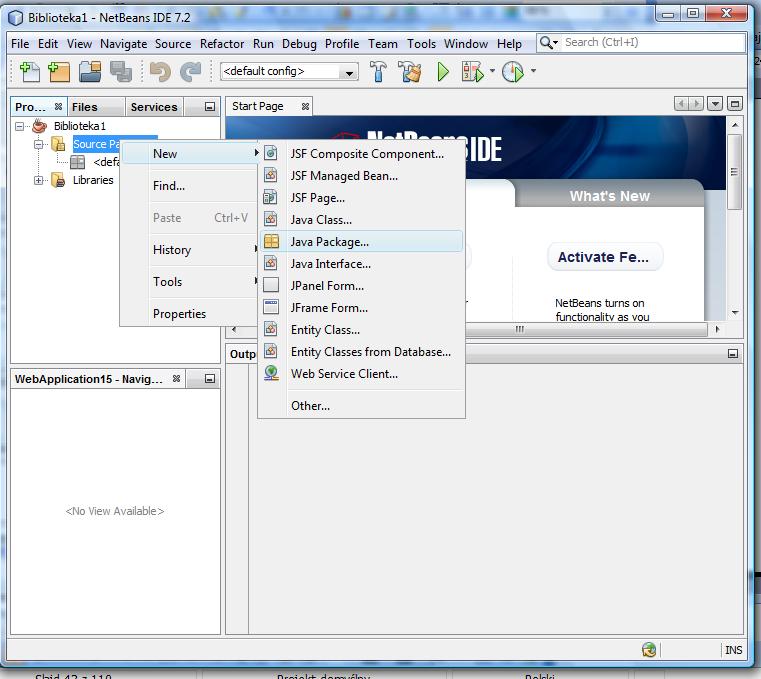 1.8. Wstawienie nowego pakietu do projektu prawym klawiszem należy kliknąć na pozycję Source Package w okienku Projects i wybrać