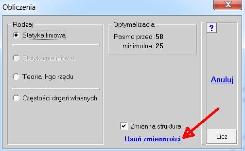 Kwiecień 2017 141. Na planszy Obliczenia wprowadzono możliwość usunięcia opisu zmiennej struktury - przycisk Usuń zmienności.