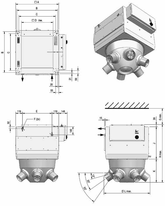 NOZ2 50-H(C)6 / NOZ2 50-(H)C6 Wysokość montażu m 3,5-14,0 Obszar oddziaływania m 2 200-800 Zasilanie elektryczne V/ph/Hz 400/1+N/50 Maks. pobór prądu A 2,2 Maks. pobór mocy kw 1,340 Maks.