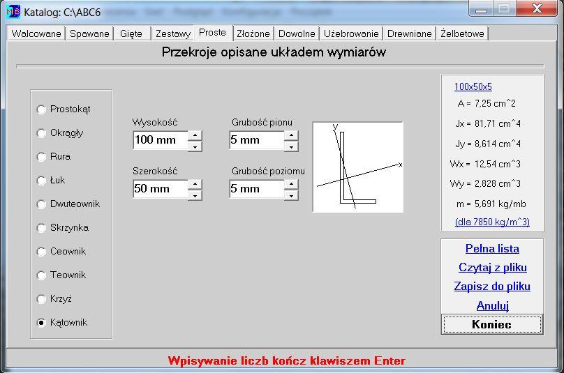 91. W programie MOMBRZ do zakładki Proste dodano przekrój Kątownik.