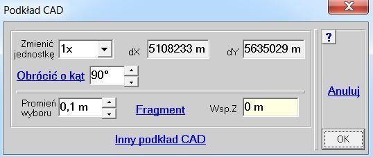 Wprowadzono możliwość wyboru fragmentu podkładu CAD.