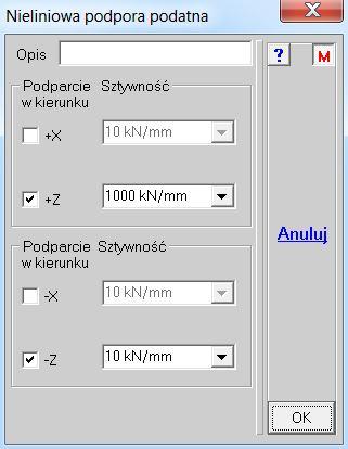 Wrzesień 2015 97. Wprowadzono nowy typ podpory podatnej. Jest to podpora, która może mieć różne sztywności dla podparcia w kierunku (+) i dla kierunku (-).