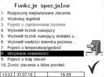 Funkcje specjalne 65 5.8 Otrzymane wiadomości (tylko w FOI) Wyświetlanie wszystkich wiadomości ze znacznikiem czasu.