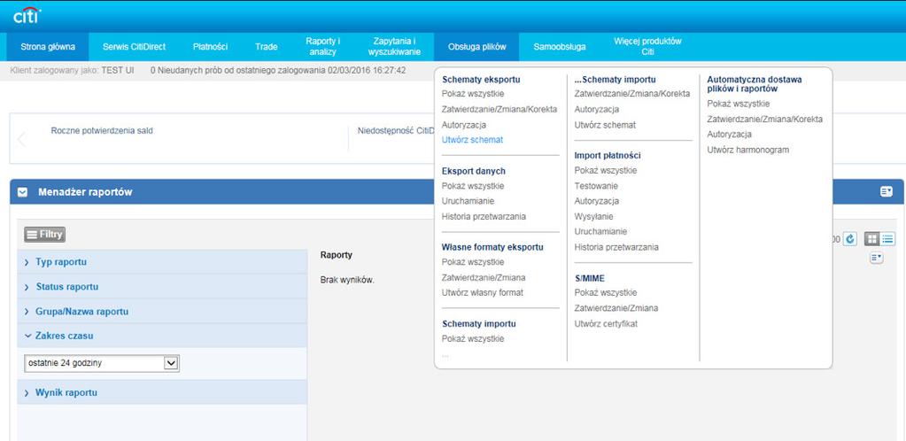 1. Wstęp Eksport to narzędzie pozwalające na wygenerowanie z CitiDirect BE wyciągu w formie elektronicznego zbioru danych w wybranym bądź zdefiniowanym formacie.