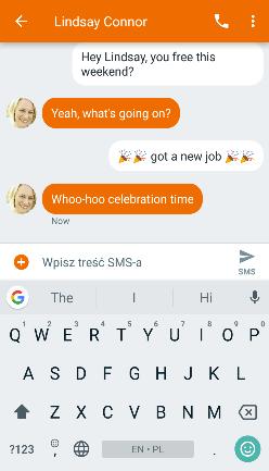 80 Wiadomości SMS i MMS 4. Napisz wiadomość w polu tekstowym. 5. Stuknij, aby wysłać lub naciśnij przycisk, aby zapisać wiadomość jako wersję roboczą.