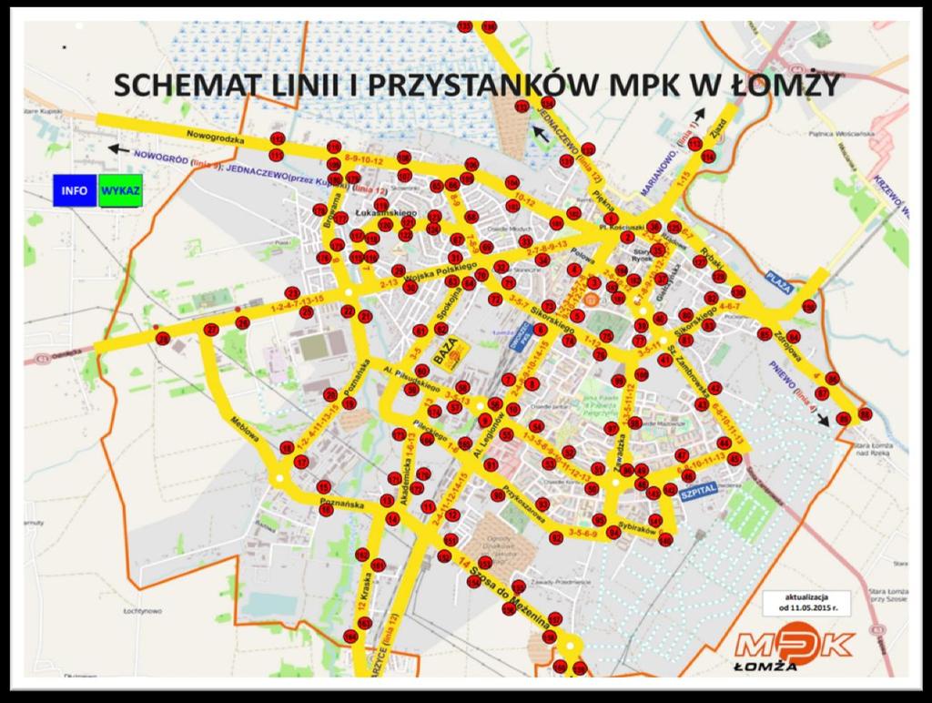 Rysunek 1. Schemat linii i przystanków MPK Źródło: http://www.mpklomza.